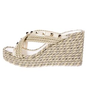 Studded Wedge Sandals - Cream